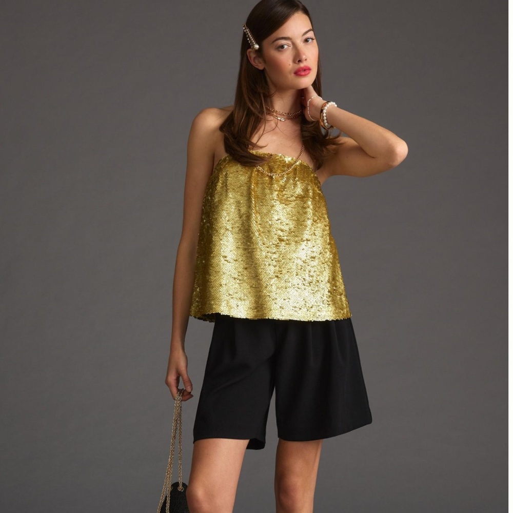 Anthropologie gold sequin tube strapless top